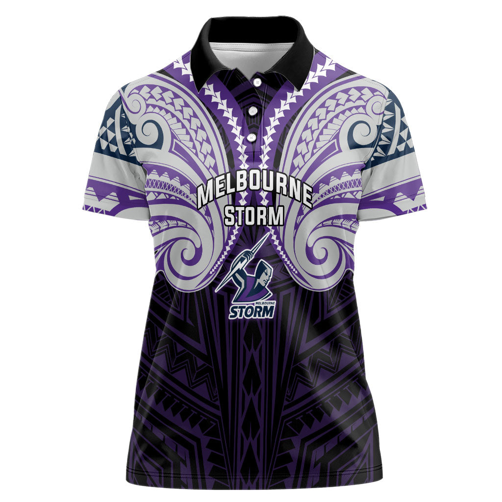 Custom Melbourne Storm Women Polo Shirt Lightning Warrior Polynesia Islander Rugby Mascot