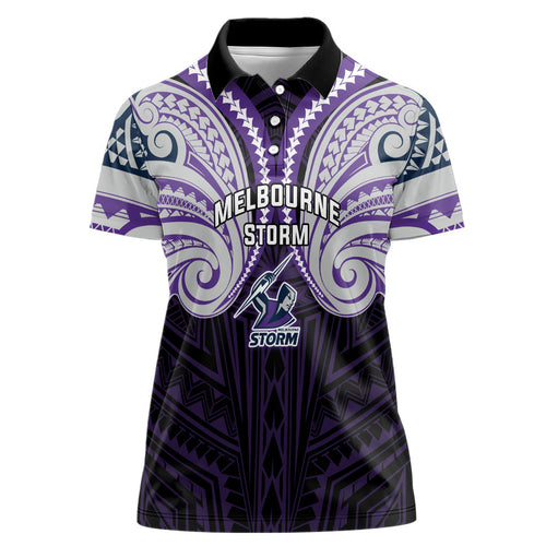 Custom Melbourne Storm Women Polo Shirt Lightning Warrior Polynesia Islander Rugby Mascot