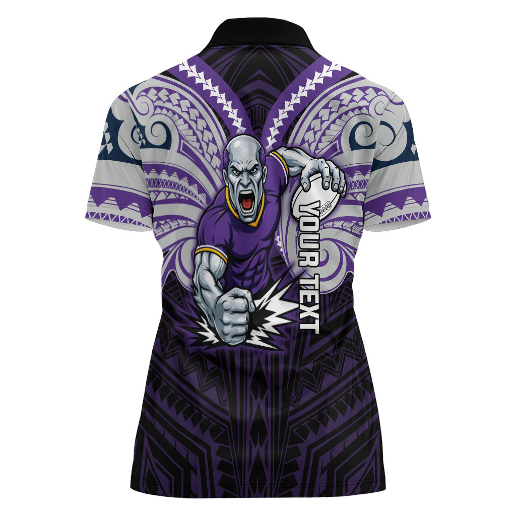 Custom Melbourne Storm Women Polo Shirt Lightning Warrior Polynesia Islander Rugby Mascot