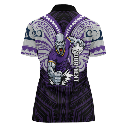 Custom Melbourne Storm Women Polo Shirt Lightning Warrior Polynesia Islander Rugby Mascot