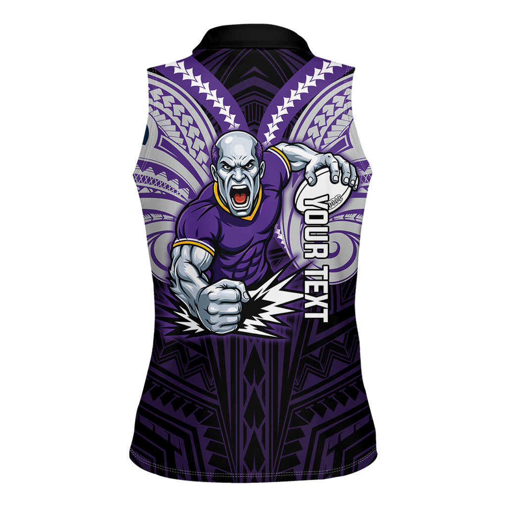 Custom Melbourne Storm Women Sleeveless Polo Shirt Lightning Warrior Polynesia Islander Rugby Mascot