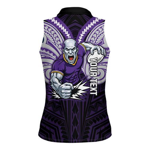 Custom Melbourne Storm Women Sleeveless Polo Shirt Lightning Warrior Polynesia Islander Rugby Mascot