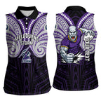 Custom Melbourne Storm Women Sleeveless Polo Shirt Lightning Warrior Polynesia Islander Rugby Mascot
