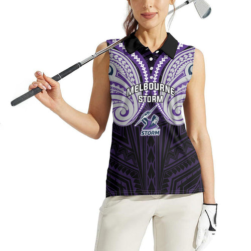Custom Melbourne Storm Women Sleeveless Polo Shirt Lightning Warrior Polynesia Islander Rugby Mascot