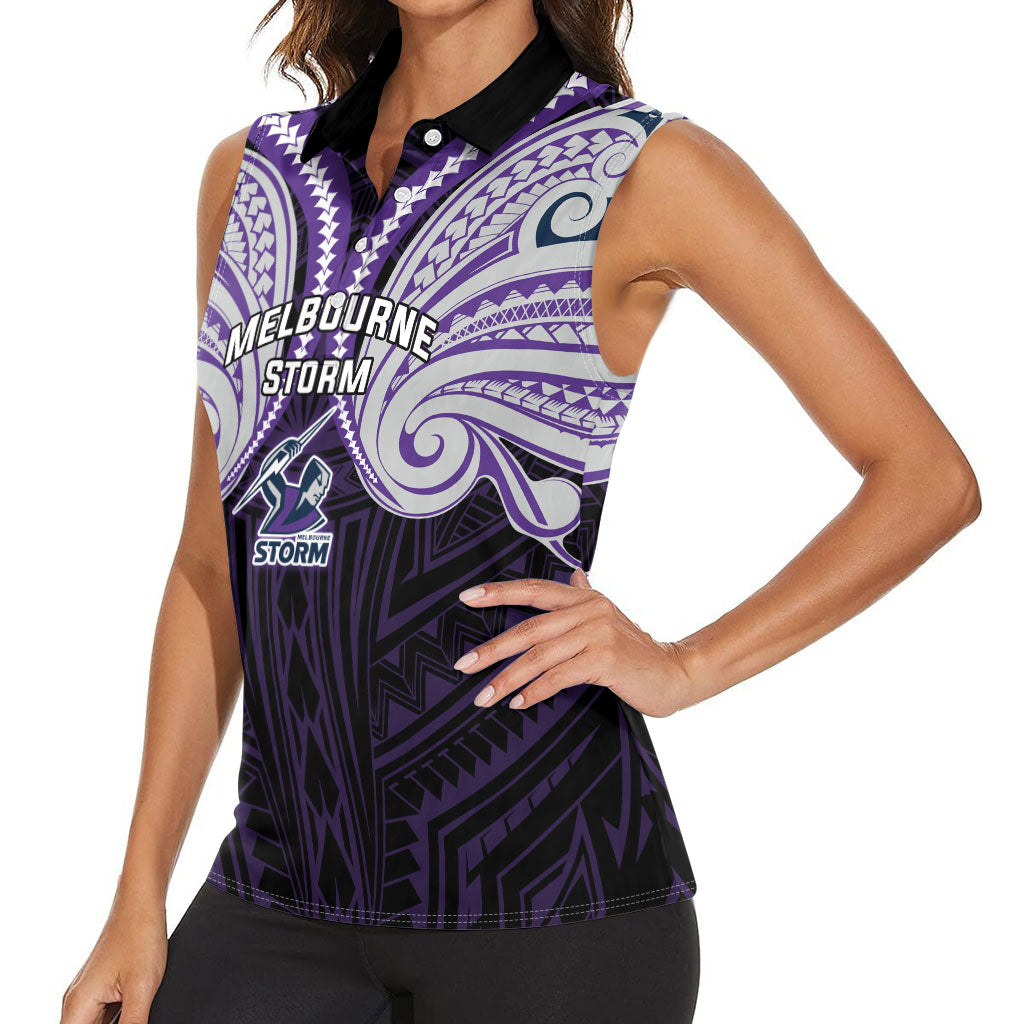 Custom Melbourne Storm Women Sleeveless Polo Shirt Lightning Warrior Polynesia Islander Rugby Mascot