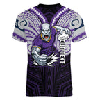 Custom Melbourne Storm Women V-Neck T-Shirt Lightning Warrior Polynesia Islander Rugby Mascot