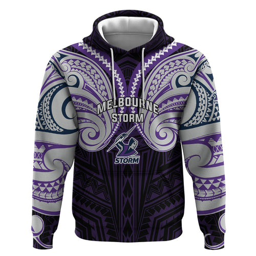 Custom Melbourne Storm Zip Hoodie Lightning Warrior Polynesia Islander Rugby Mascot