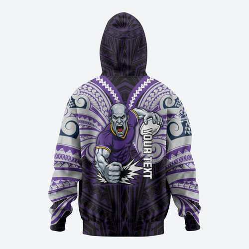 Custom Melbourne Storm Zip Hoodie Lightning Warrior Polynesia Islander Rugby Mascot