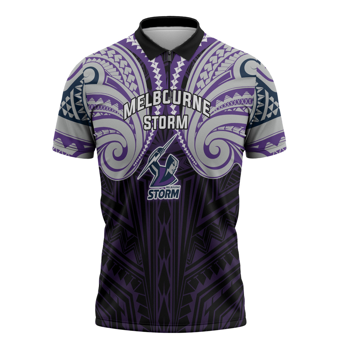 Custom Melbourne Storm Zipper Polo Shirt Lightning Warrior Polynesia Islander Rugby Mascot