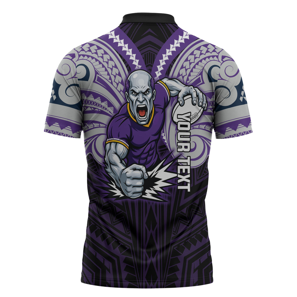 Custom Melbourne Storm Zipper Polo Shirt Lightning Warrior Polynesia Islander Rugby Mascot