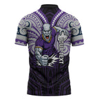 Custom Melbourne Storm Zipper Polo Shirt Lightning Warrior Polynesia Islander Rugby Mascot