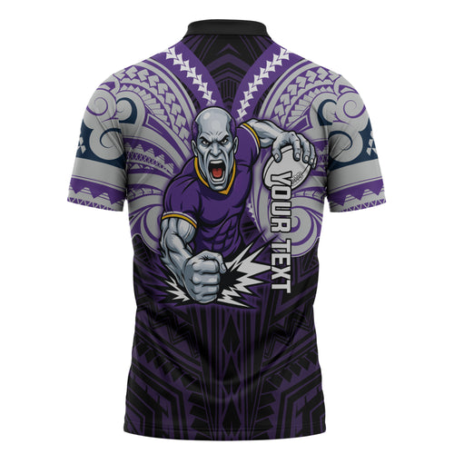 Custom Melbourne Storm Zipper Polo Shirt Lightning Warrior Polynesia Islander Rugby Mascot