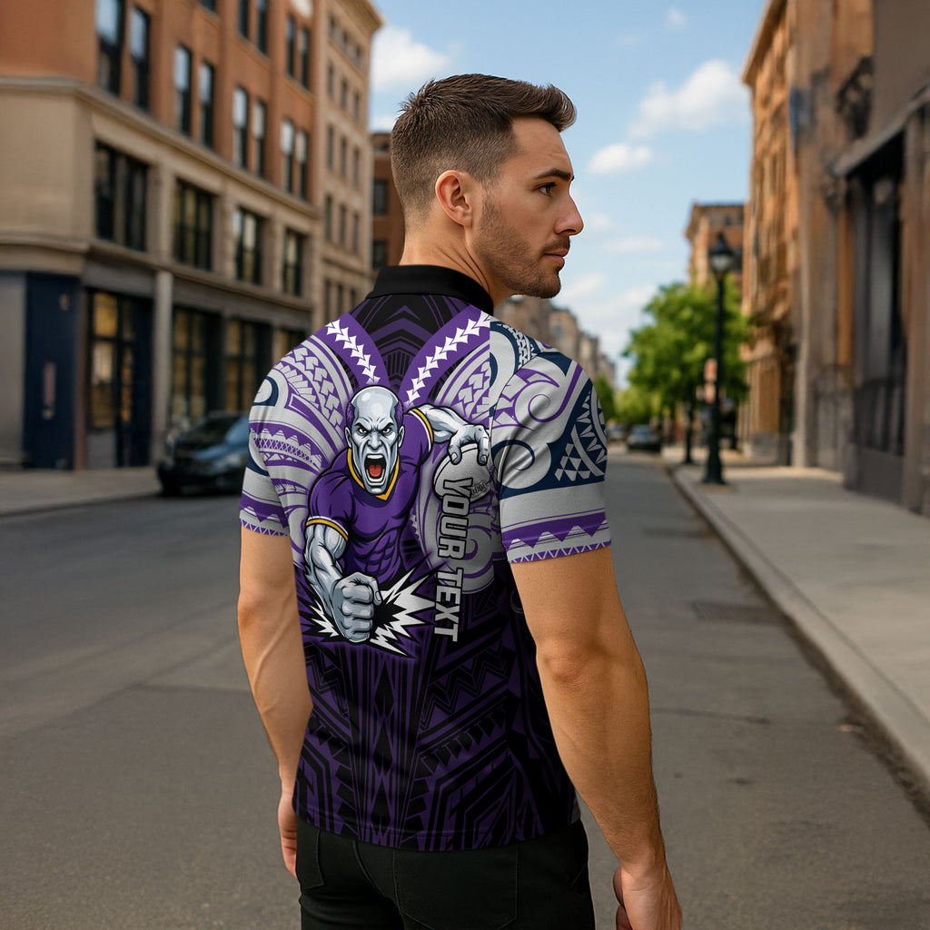 Custom Melbourne Storm Zipper Polo Shirt Lightning Warrior Polynesia Islander Rugby Mascot