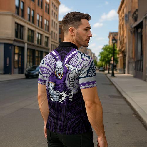 Custom Melbourne Storm Zipper Polo Shirt Lightning Warrior Polynesia Islander Rugby Mascot
