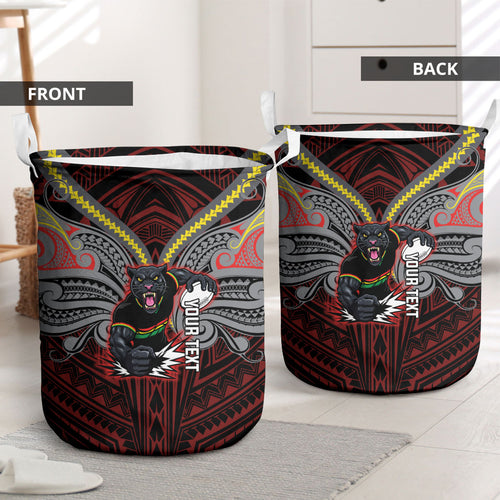 Custom Penrith Panthers Laundry Basket Black Panther Warrior Polynesia Islander Rugby Mascot