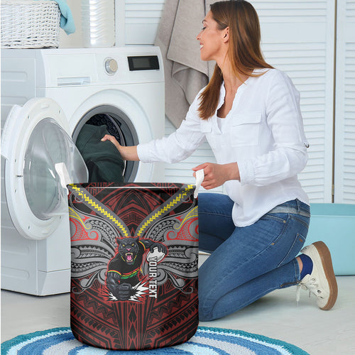 Custom Penrith Panthers Laundry Basket Black Panther Warrior Polynesia Islander Rugby Mascot