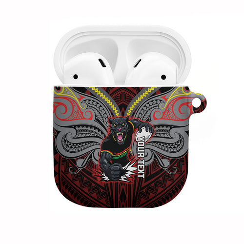 Custom Penrith Panthers AirPods Case Black Panther Warrior Polynesia Islander Rugby Mascot