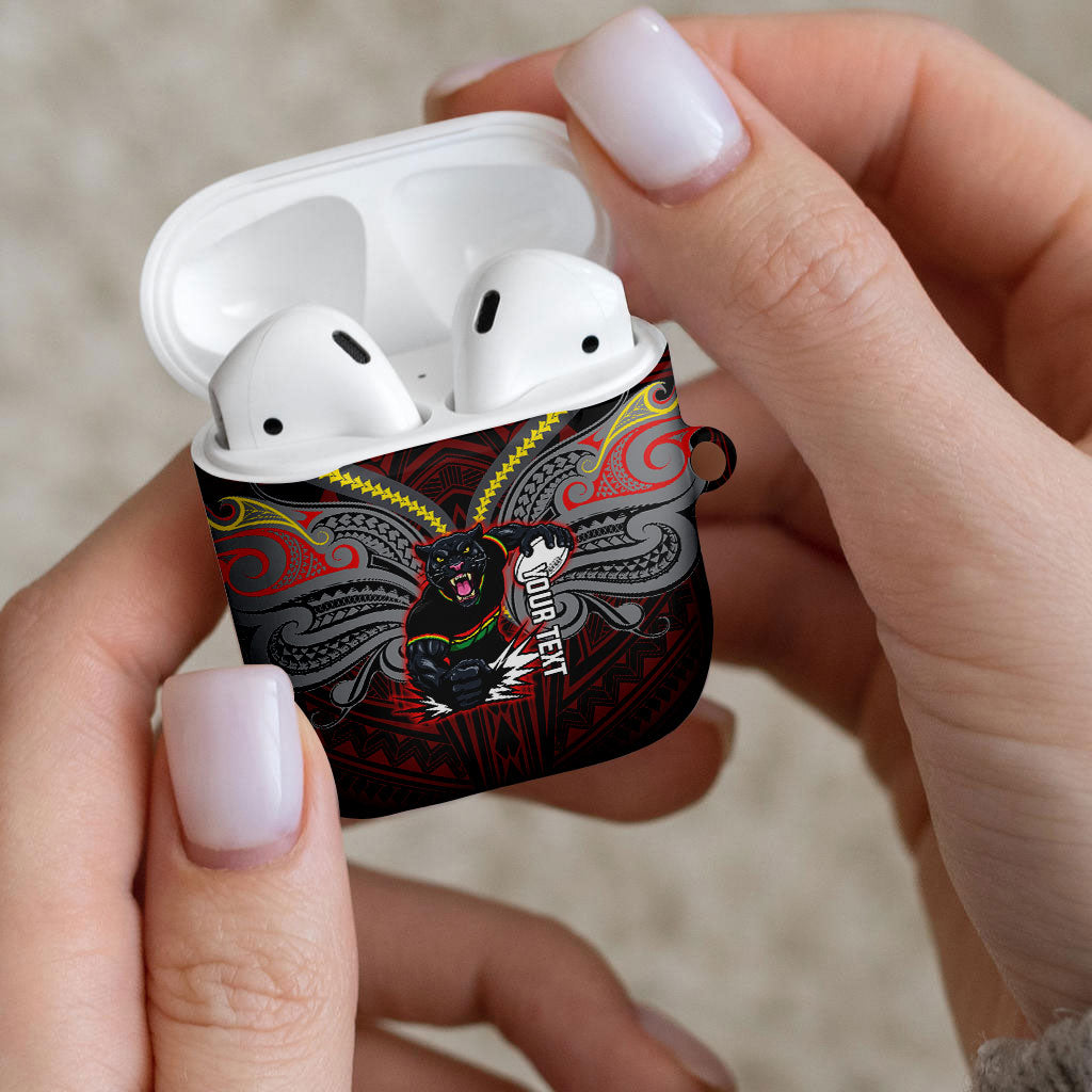 Custom Penrith Panthers AirPods Case Black Panther Warrior Polynesia Islander Rugby Mascot