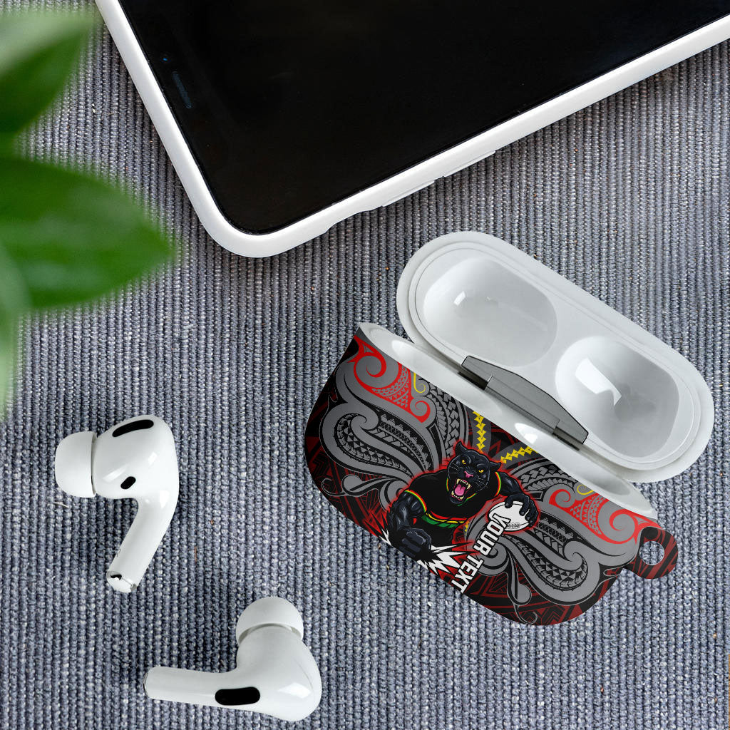 Custom Penrith Panthers AirPods Case Black Panther Warrior Polynesia Islander Rugby Mascot