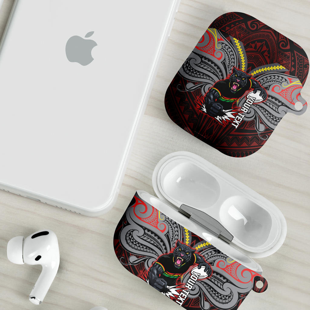 Custom Penrith Panthers AirPods Case Black Panther Warrior Polynesia Islander Rugby Mascot