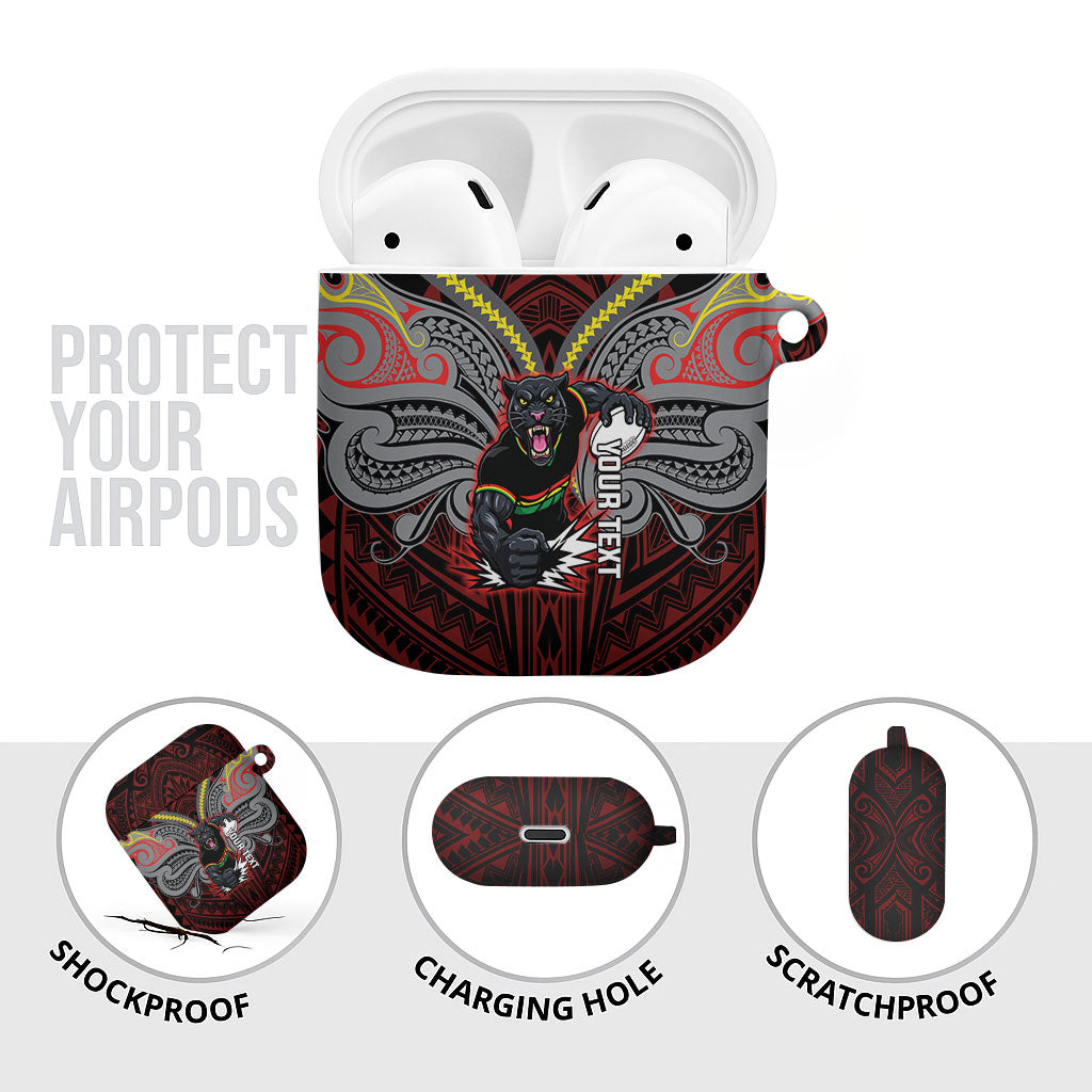 Custom Penrith Panthers AirPods Case Black Panther Warrior Polynesia Islander Rugby Mascot