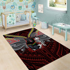 Custom Penrith Panthers Area Rug Black Panther Warrior Polynesia Islander Rugby Mascot