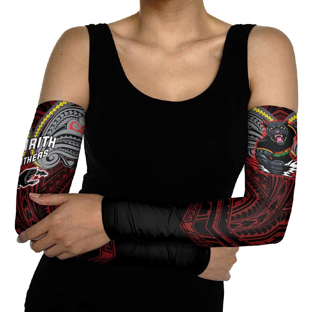 Custom Penrith Panthers Arm Sleeves Black Panther Warrior Polynesia Islander Rugby Mascot