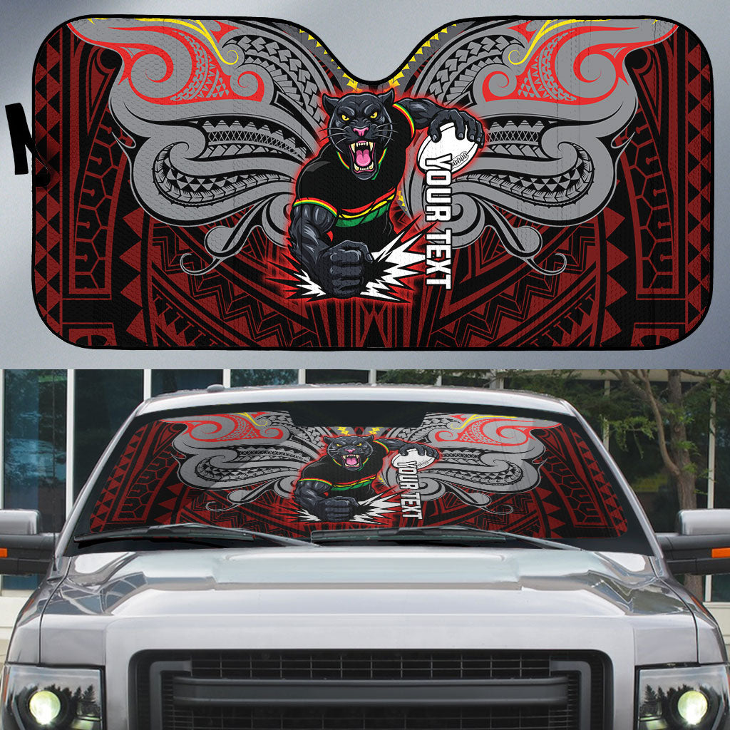 Custom Penrith Panthers Auto Sun Shade Black Panther Warrior Polynesia Islander Rugby Mascot