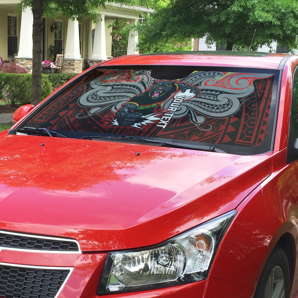 Custom Penrith Panthers Auto Sun Shade Black Panther Warrior Polynesia Islander Rugby Mascot