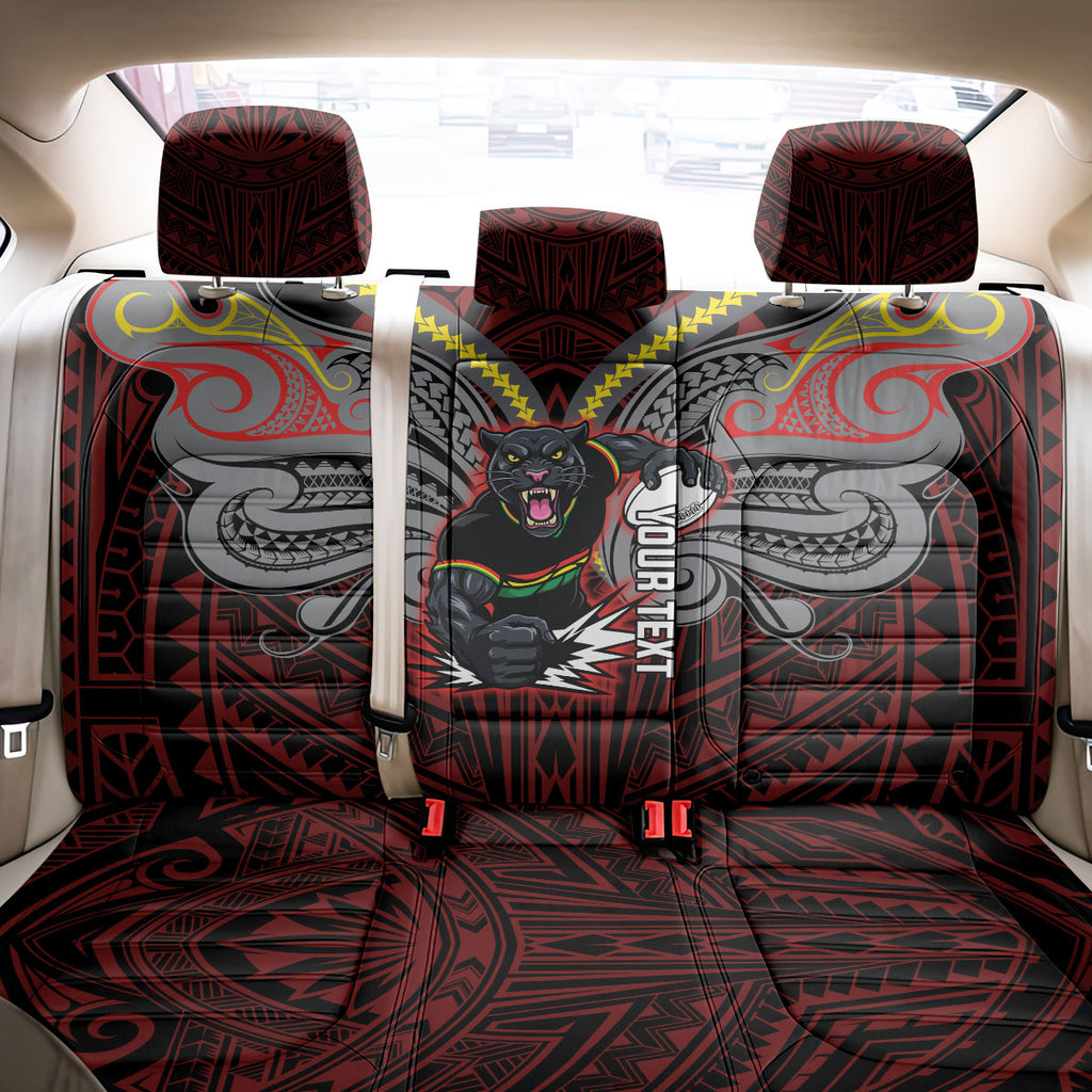 Custom Penrith Panthers Back Car Seat Cover Black Panther Warrior Polynesia Islander Rugby Mascot
