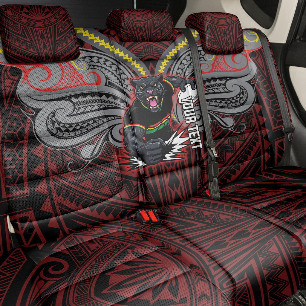 Custom Penrith Panthers Back Car Seat Cover Black Panther Warrior Polynesia Islander Rugby Mascot