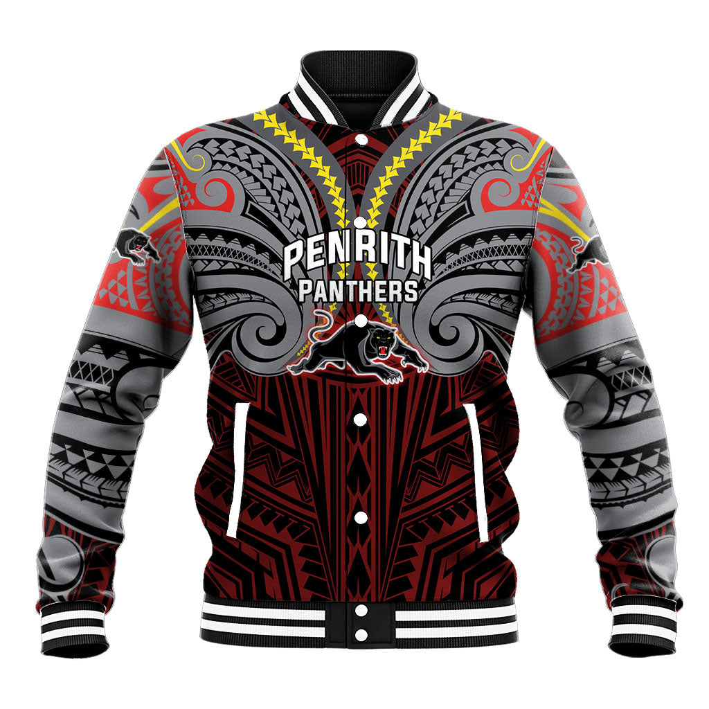 Custom Penrith Panthers Baseball Jacket Black Panther Warrior Polynesia Islander Rugby Mascot