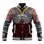 Custom Penrith Panthers Baseball Jacket Black Panther Warrior Polynesia Islander Rugby Mascot