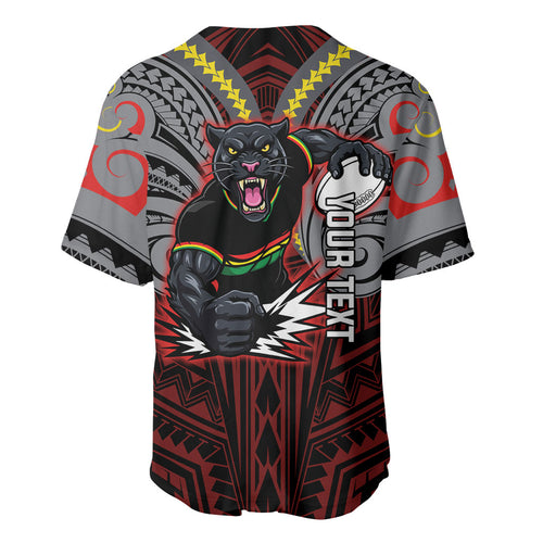 Custom Penrith Panthers Baseball Jersey Black Panther Warrior Polynesia Islander Rugby Mascot