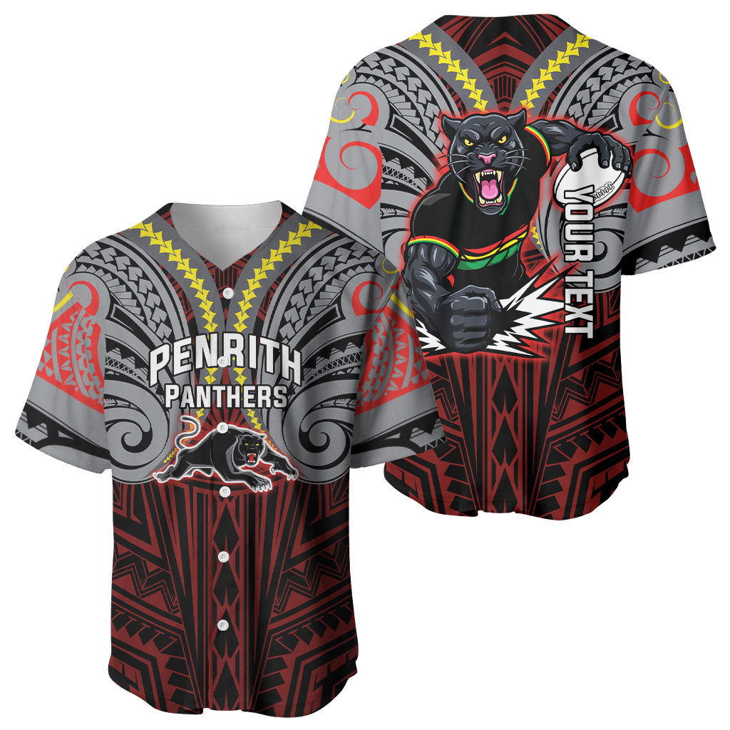 Custom Penrith Panthers Baseball Jersey Black Panther Warrior Polynesia Islander Rugby Mascot