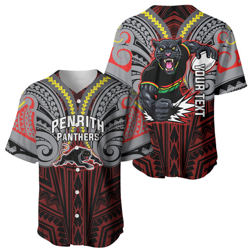Custom Penrith Panthers Baseball Jersey Black Panther Warrior Polynesia Islander Rugby Mascot