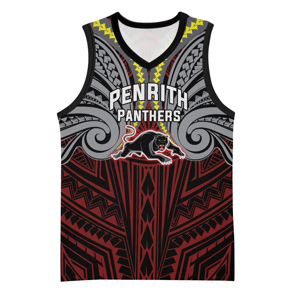Custom Penrith Panthers Basketball Jersey Black Panther Warrior Polynesia Islander Rugby Mascot