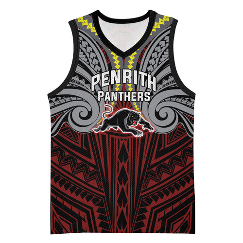 Custom Penrith Panthers Basketball Jersey Black Panther Warrior Polynesia Islander Rugby Mascot