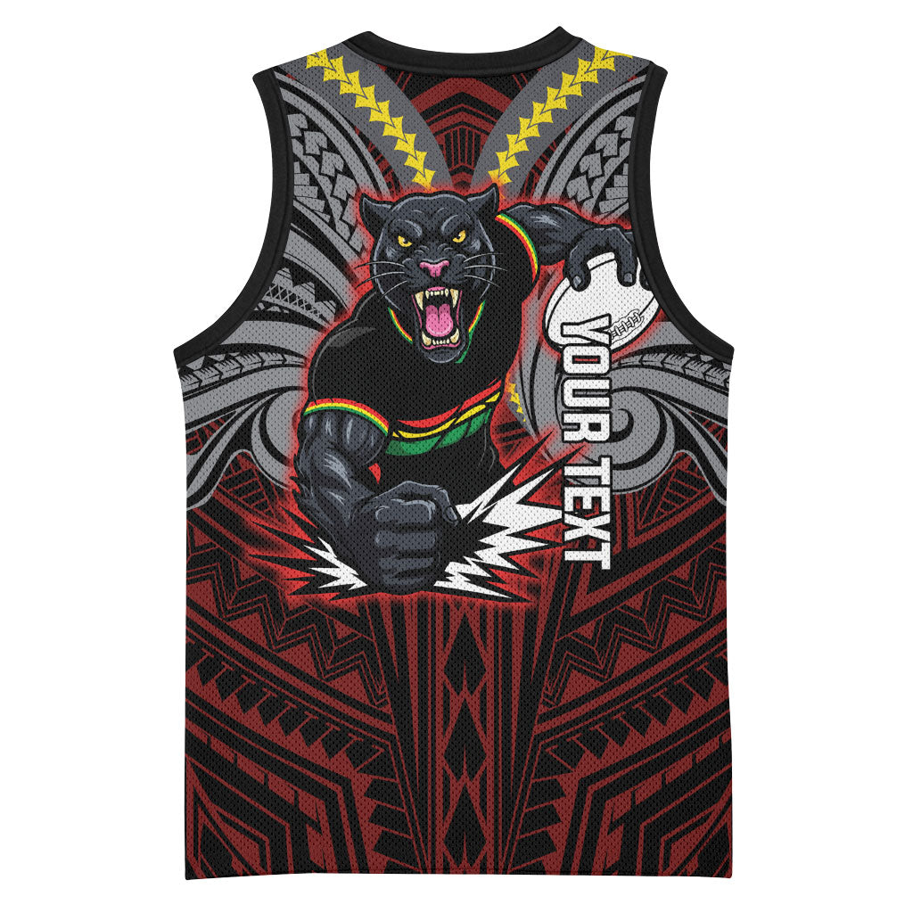 Custom Penrith Panthers Basketball Jersey Black Panther Warrior Polynesia Islander Rugby Mascot