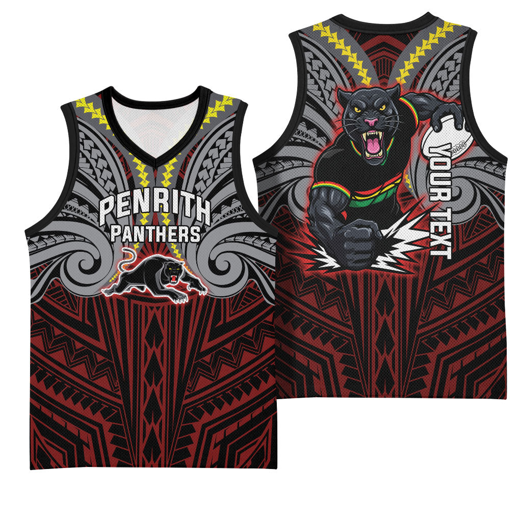 Custom Penrith Panthers Basketball Jersey Black Panther Warrior Polynesia Islander Rugby Mascot