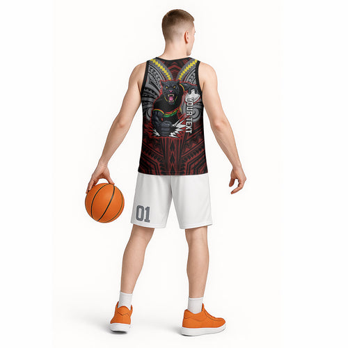 Custom Penrith Panthers Basketball Jersey Black Panther Warrior Polynesia Islander Rugby Mascot
