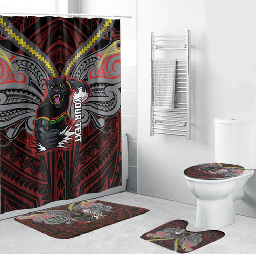 Custom Penrith Panthers Bathroom Set Black Panther Warrior Polynesia Islander Rugby Mascot