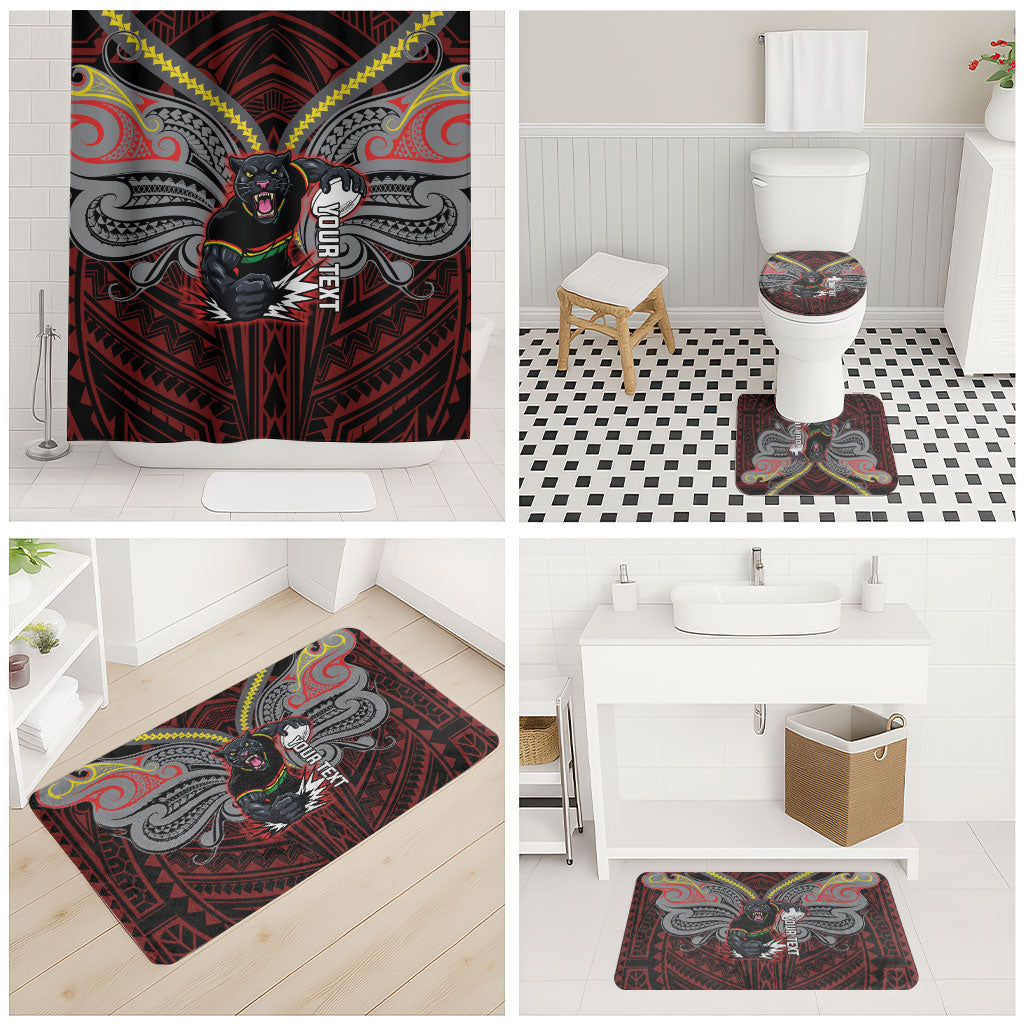 Custom Penrith Panthers Bathroom Set Black Panther Warrior Polynesia Islander Rugby Mascot