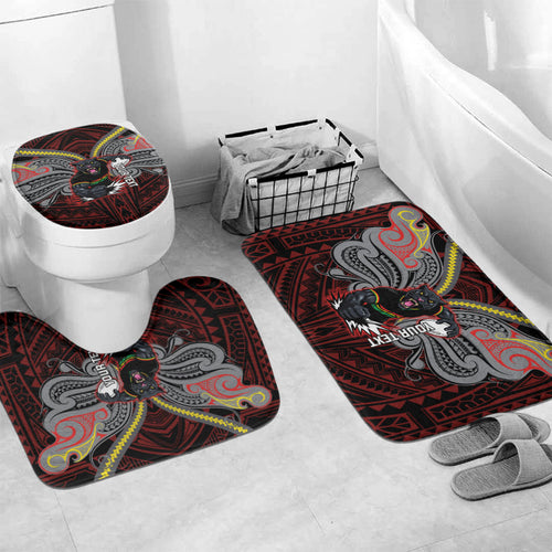 Custom Penrith Panthers Bathroom Set Black Panther Warrior Polynesia Islander Rugby Mascot