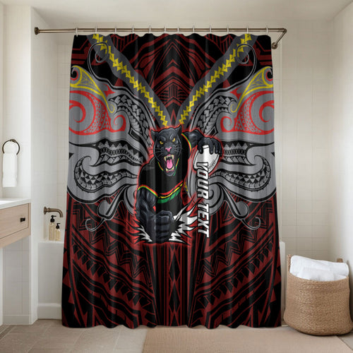 Custom Penrith Panthers Bathroom Set Black Panther Warrior Polynesia Islander Rugby Mascot