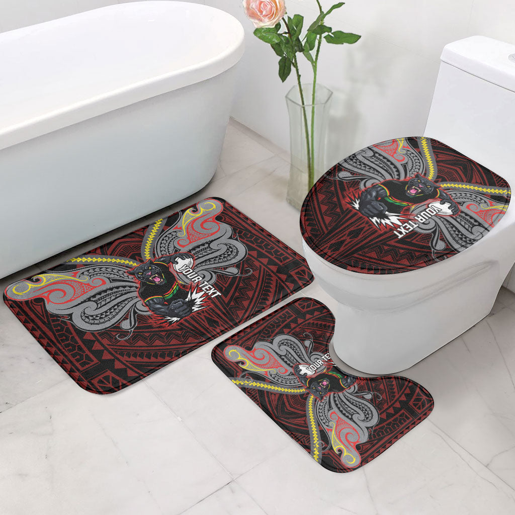 Custom Penrith Panthers Bathroom Set Black Panther Warrior Polynesia Islander Rugby Mascot