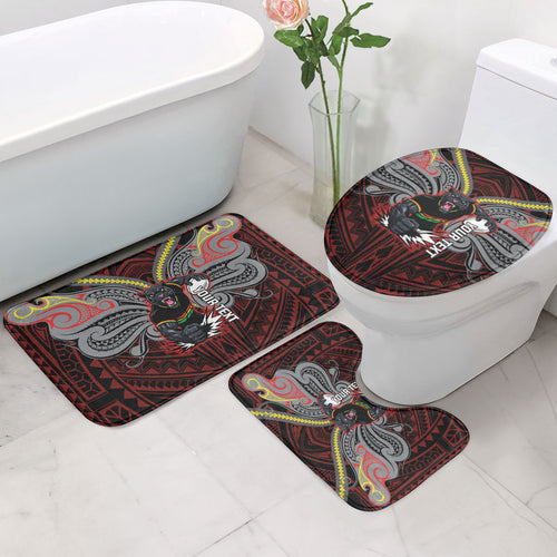 Custom Penrith Panthers Bathroom Set Black Panther Warrior Polynesia Islander Rugby Mascot