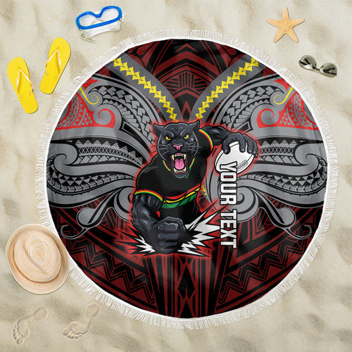Custom Penrith Panthers Beach Blanket Black Panther Warrior Polynesia Islander Rugby Mascot