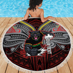 Custom Penrith Panthers Beach Blanket Black Panther Warrior Polynesia Islander Rugby Mascot