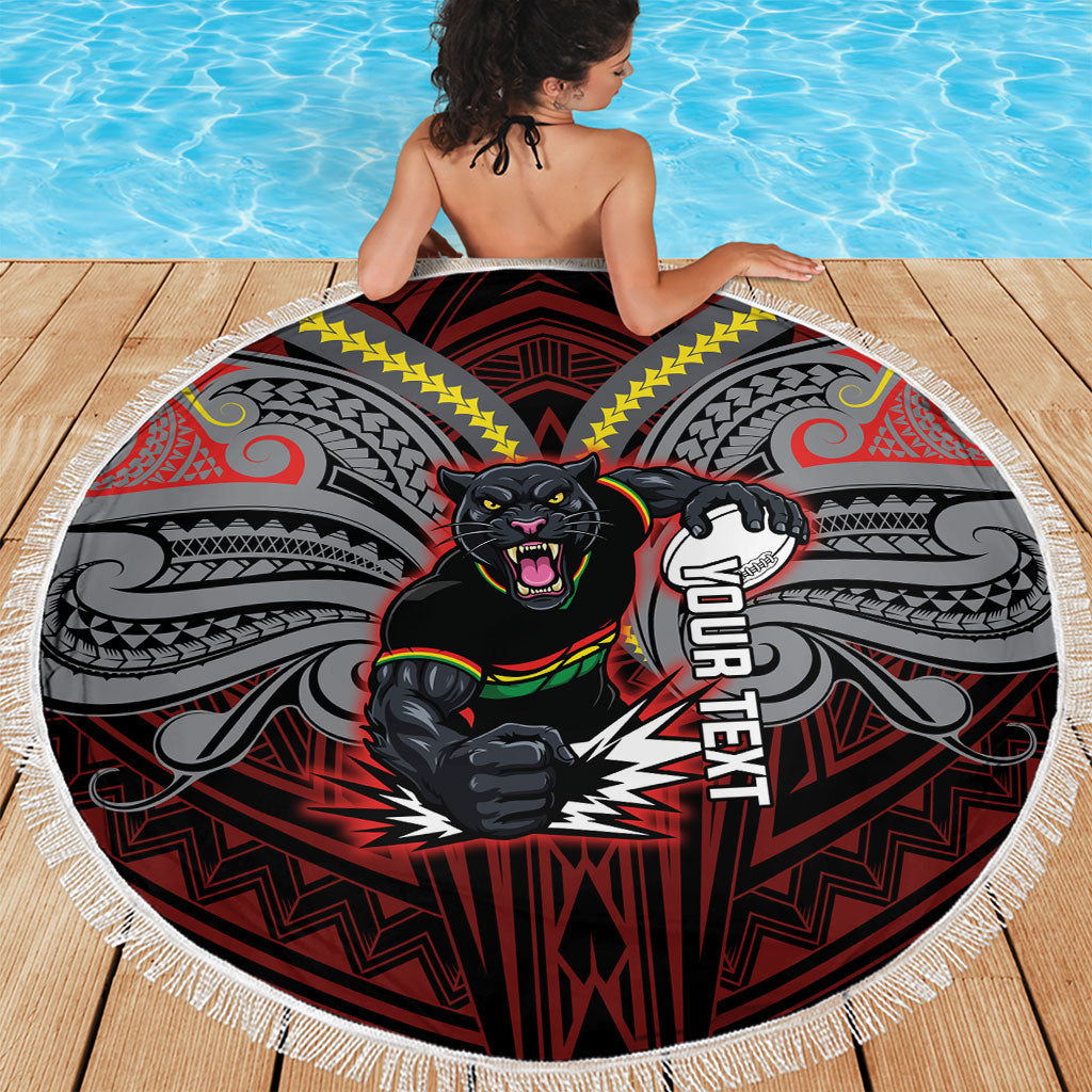 Custom Penrith Panthers Beach Blanket Black Panther Warrior Polynesia Islander Rugby Mascot